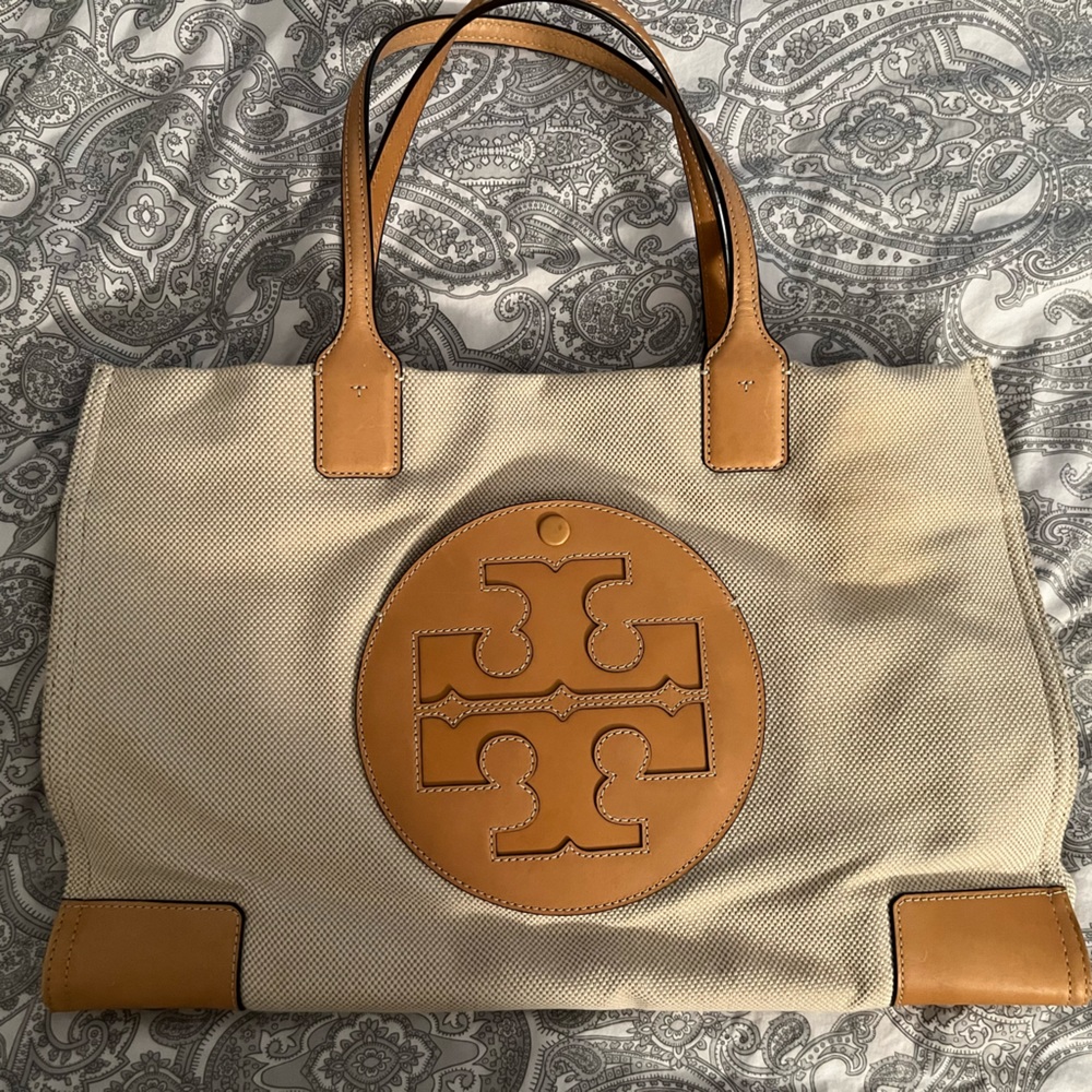 Tory Burch Ella Canvas Leather Large Tote